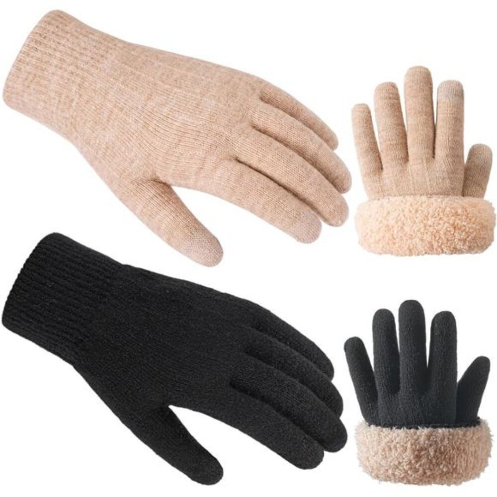 2 Pairs Winter Gloves Women Men Cold Weather Valentines